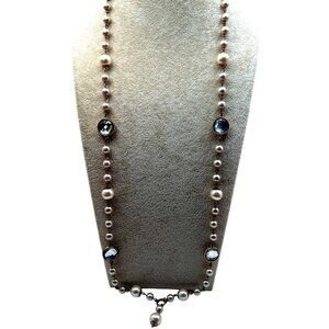 Vintage-Inspired Faux Pearl Necklace With Crystal Accents.  B97